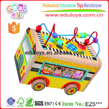 Ручная координация глаз Мини-игрушка для игры Curvy Bead Maze Деревянный школьный автобус